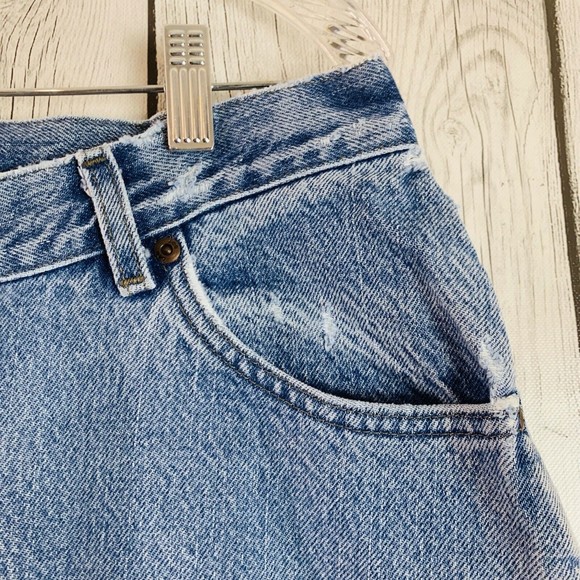 Womens Lee Original Distressed High Rise Mom Medium Wash Denim Blue Jeans 14 Med - Picture 3 of 12